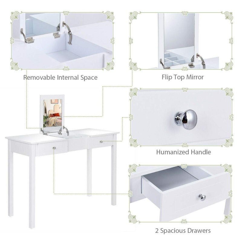 Giantex Coiffeuse avec Miroir, Tabouret Rembourré, Grande Table de Maquillage à Plateau Relevable pour Chambre à Coucher