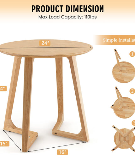 Giantex 24" Round End Table - Rubber Wood Sofa Side Table with Adjustable Foot Pads, Natural