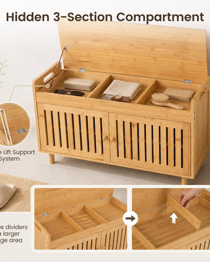 GIANTEX 36" Bamboo Shoe Storage Bench with Lift Top & Cushion
