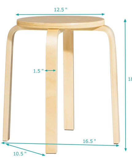 Stackable Bentwood Stools Set of 4, 18-Inch Height Backless Counter Chairs with Round Top, Anti-Slip Felt Pad