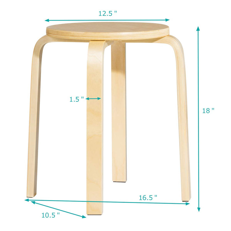 Stackable Bentwood Stools Set of 4, 18-Inch Height Backless Counter Chairs with Round Top, Anti-Slip Felt Pad