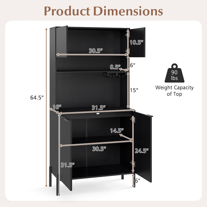 Giantex 64.5" Kitchen Pantry Cabinet with Charging Station