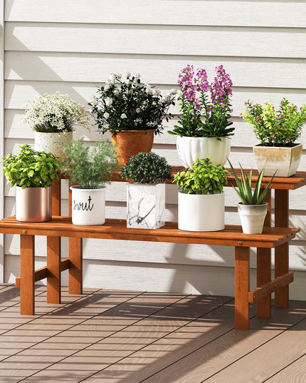 Giantex 2 Tier Wood Plant Stand with Teak Oil Finish