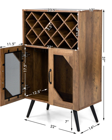 Giantex Farmhouse Buffet Cabinet with Storage, Wine Bar Cabinet 11 Bottles Rack (Brown & Black)
