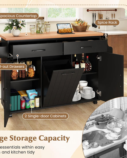 Giantex Kitchen Island w/Trash Bag Storage