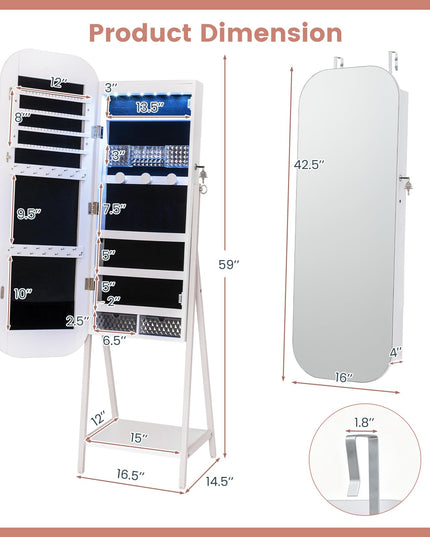 CHARMAID 3-in-1 Jewelry Cabinet Standing, Wall Mount & Over the Door