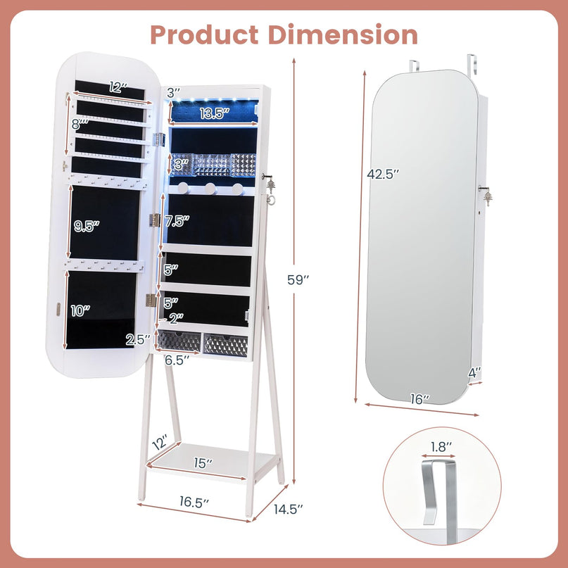 CHARMAID 3-in-1 Jewelry Cabinet Standing, Wall Mount & Over the Door