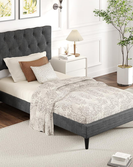 Modern Upholstered Platform Bed Frame with Diamond Tufting Headboard