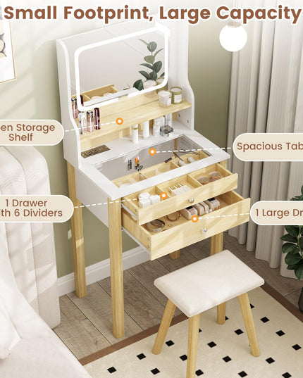 Small Vanity Desk with Mirror and Lights