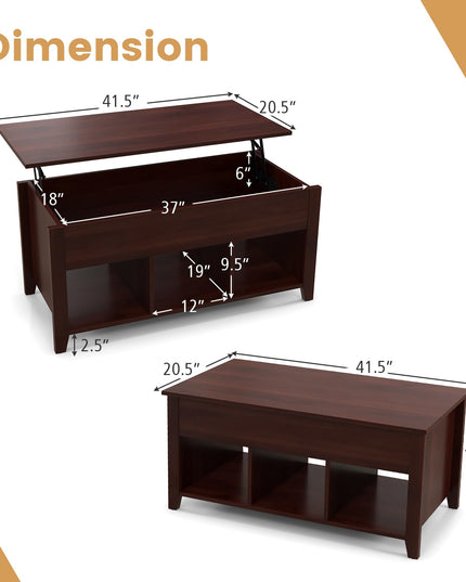 Giantex Lift Top Coffee Table - Rectangular Wooden Table w/Hidden Compartment & Open Storage Shelves