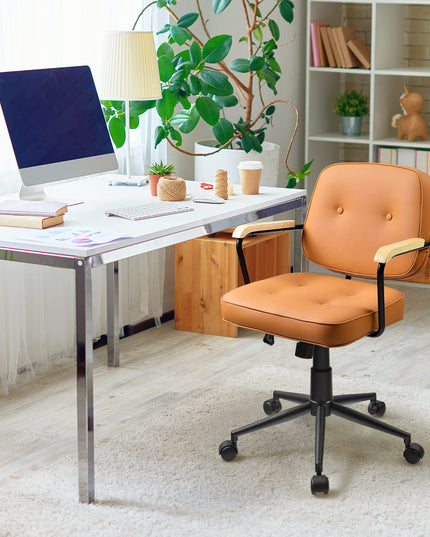Giantex Home Office Chair, Height Adjustable PU Leather Desk Chair w/Rocking Backrest, Orange