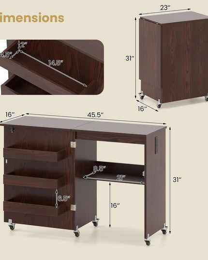 Giantex Folding Sewing Table with Charging Station