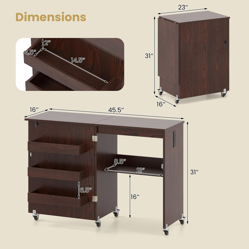 Giantex Folding Sewing Table with Charging Station