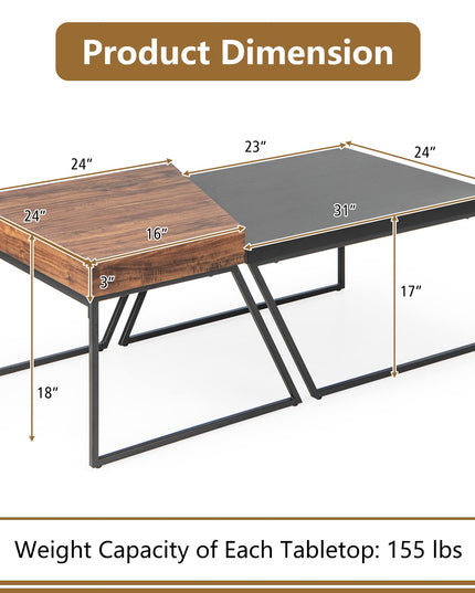 Giantex Stacking Coffee Table Set of 2, Black & Brown Modern Side Table