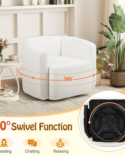 Giantex 360° Swivel Accent Chair - Sherpa Upholstered Boucle Barrel Club Chair with Padded Armrests