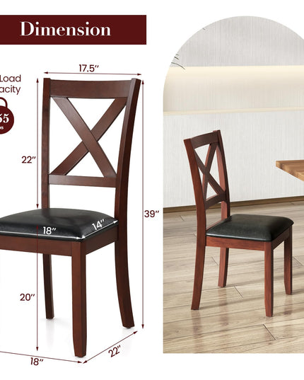 Giantex Wood Dining Chairs, Faux Leather Upholstered Dining Chairs with Rubber Wood Legs