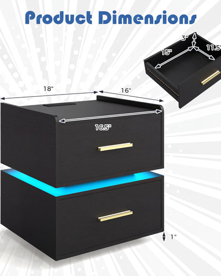 Giantex Semi-Floating LED Night Stand with Charging Station & 2 Storage Drawers (1/2)