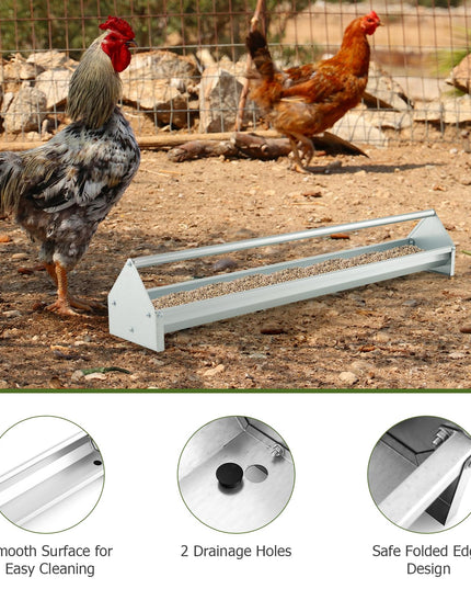 Giantex Chicken Feeding Trough 45" Long - Heavy Duty Galvanized Steel Chicken Feeder