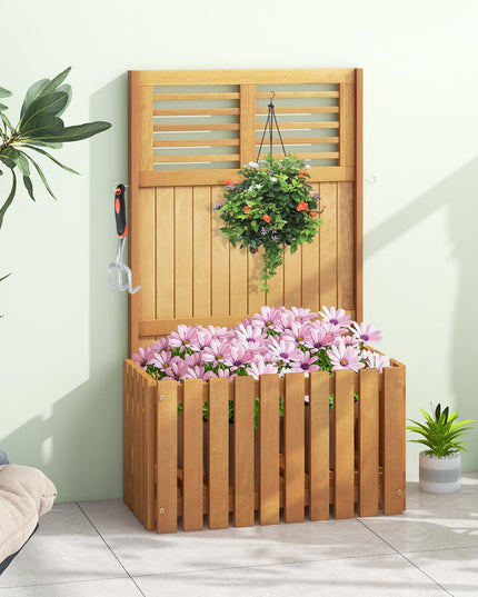 Giantex Set of 1/2 Raised Garden Bed with Trellis, 41” Wooden Potted Plant Box w/Privacy Screen
