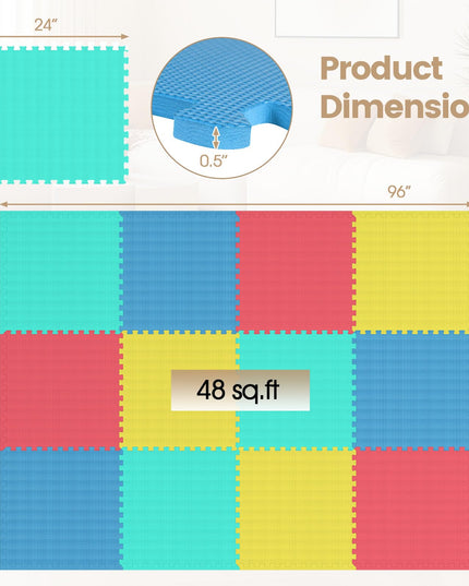 Giantex 0.5" Thick Non-Slip EVA Foam Floor Tiles with Borders