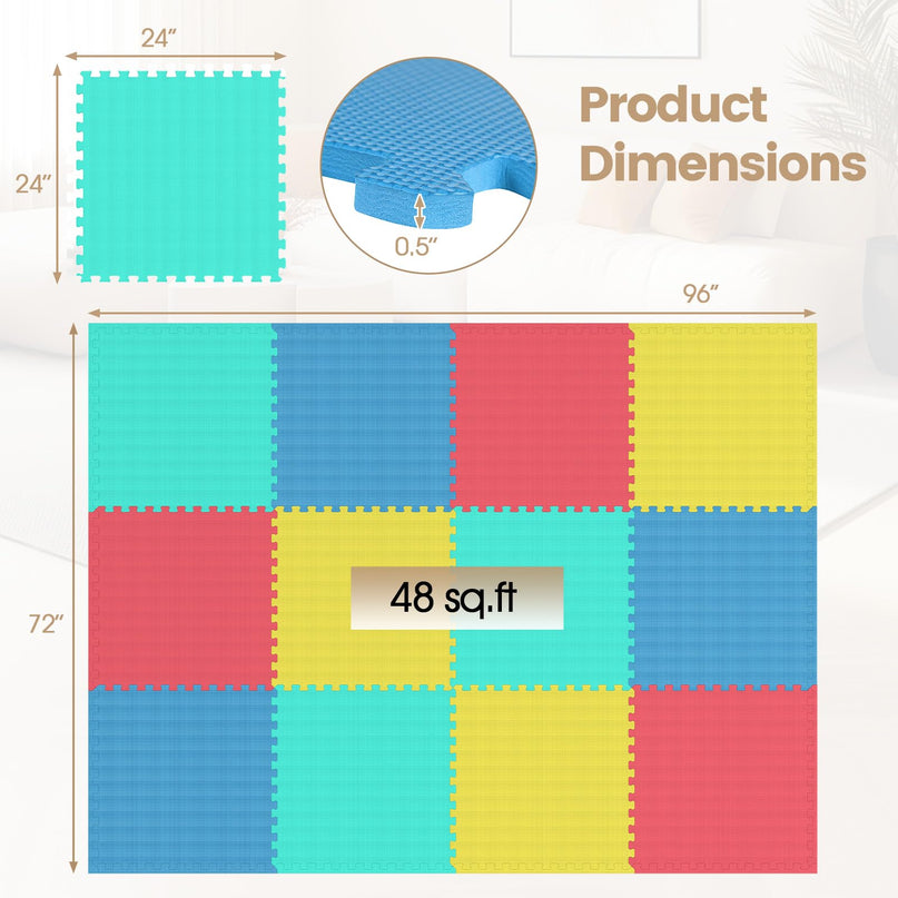 Giantex 0.5" Thick Non-Slip EVA Foam Floor Tiles with Borders