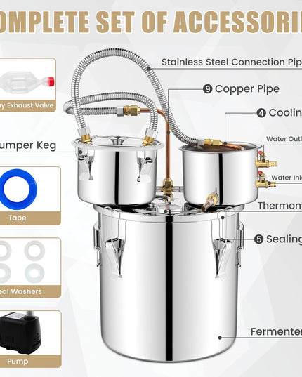Giantex 5 or 10 Gal Alcohol Still, 3 Pots Stainless Steel Water, Alcohol, Oil Distiller Kit with Built-in Thermometer