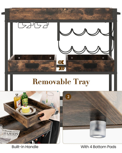 Giantex Rolling Bar Cart, 3-Tier Industrial Buffet Serving Cart with Wine Rack, Stemware Rack & Removable Tray