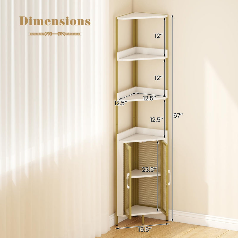 Étagère d'angle 6 niveaux Giantex, 170 cm de haut, avec armoire, bibliothèque industrielle