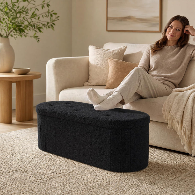 GIANTEX 43" Oval Storage Ottoman Bench with Dividers