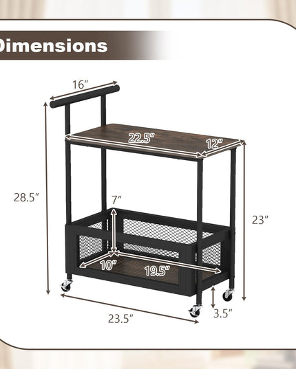 Table d'appoint roulante Giantex avec poignée, table de canapé à 2 niveaux
