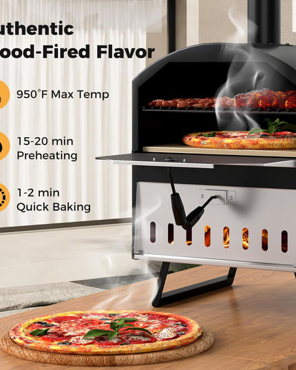 Giantex Wood Fired Outdoor Pizza Oven with 16-Inch Pizza Stone