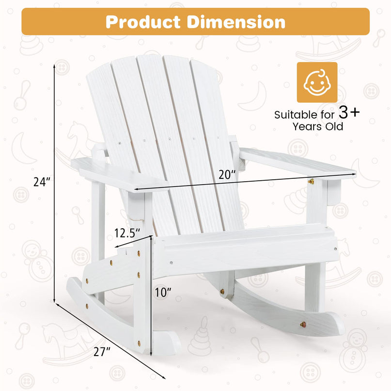 Giantex Wooden Adirondack Rocking Chair - Kids Outdoor Adirondack Rocker with Slatted seat, Smooth Rocking Feet
