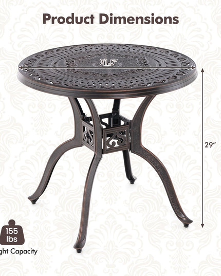Giantex 31.5" Patio Bistro Table, Cast Aluminum Table Side Table with 2" Umbrella Hole & Adjustable Footpads