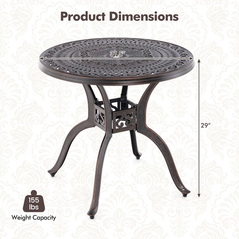 Giantex 31.5" Patio Bistro Table, Cast Aluminum Table Side Table with 2" Umbrella Hole & Adjustable Footpads