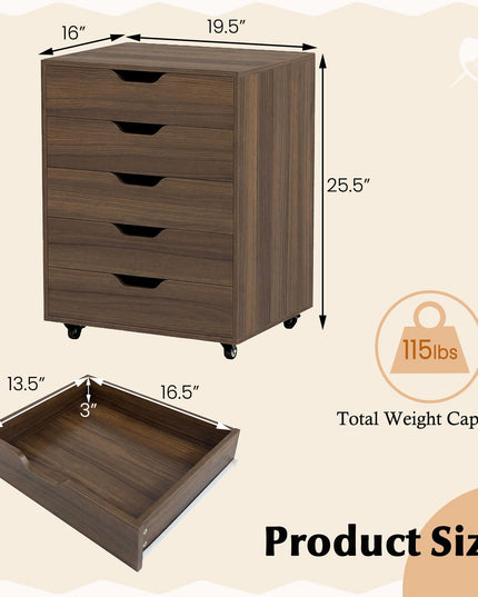 Giantex 5-Drawer Vertical File Cabinet Mobile Office Storage Cabinet