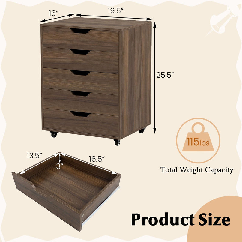 Giantex 5-Drawer Vertical File Cabinet Mobile Office Storage Cabinet