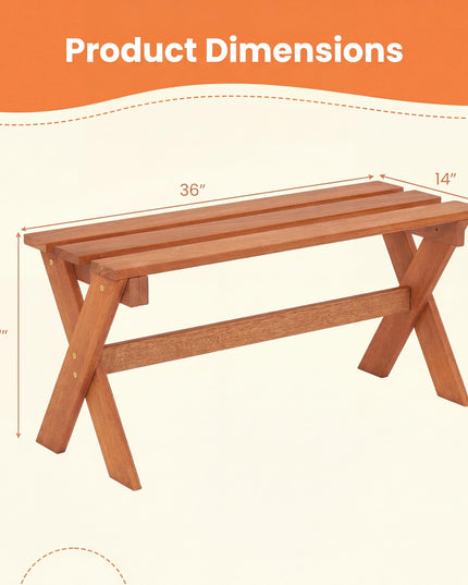 Giantex 36" Wood Outdoor Backless Patio Bench with Slatted Seat & Solid Wood Frame