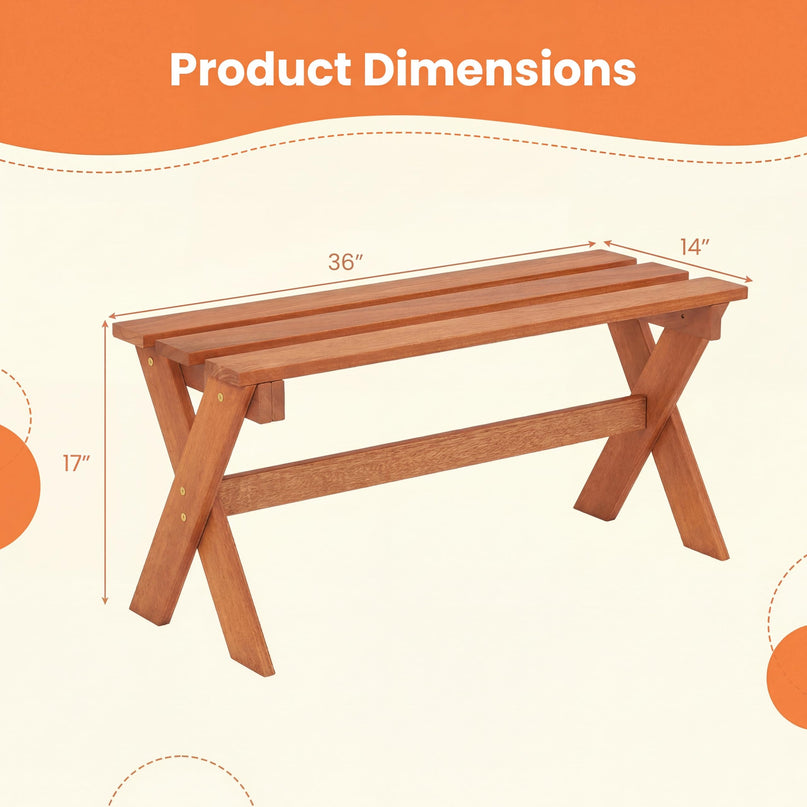 Giantex 36" Wood Outdoor Backless Patio Bench with Slatted Seat & Solid Wood Frame