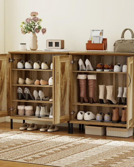 Giantex 5-Tier Farmhouse Shoe Storage Cabinet with Woven Rattan Doors