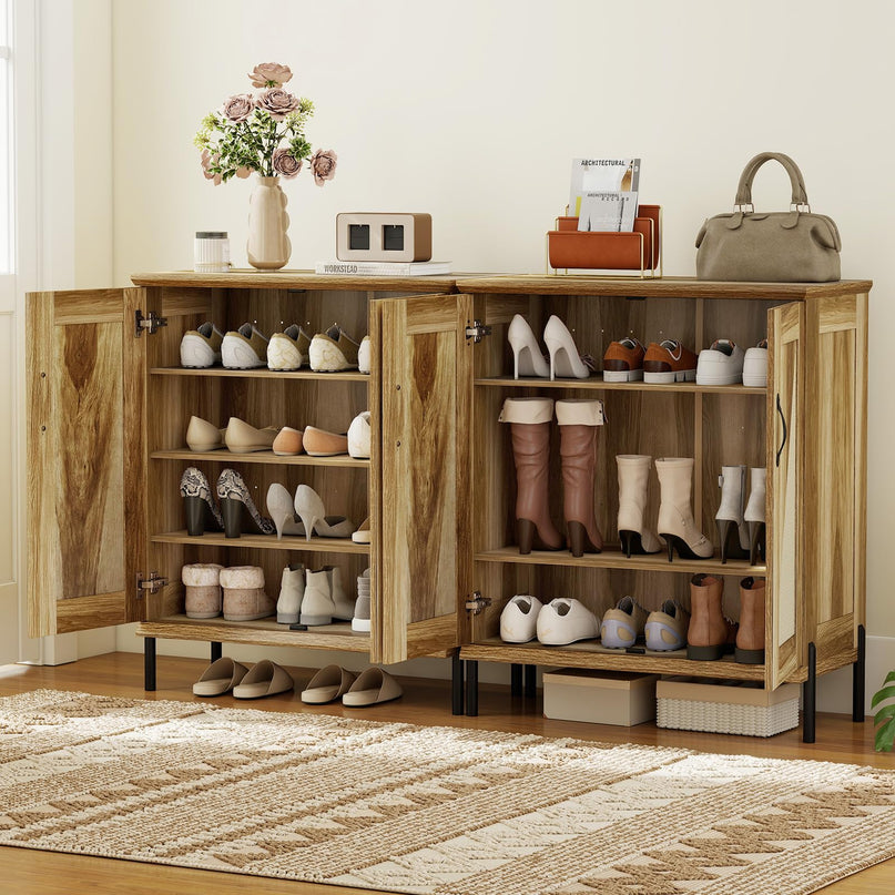 Meuble à chaussures de style campagnard Giantex à 5 niveaux avec portes en rotin tressé