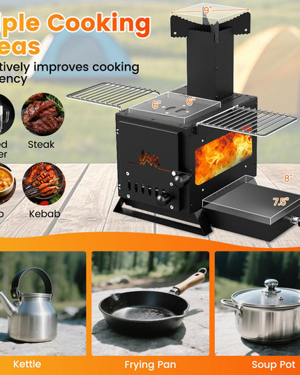 Giantex Hot Tent Stove with 3 Cooking Positions Anti-scalding Door Handle & 2 Grills