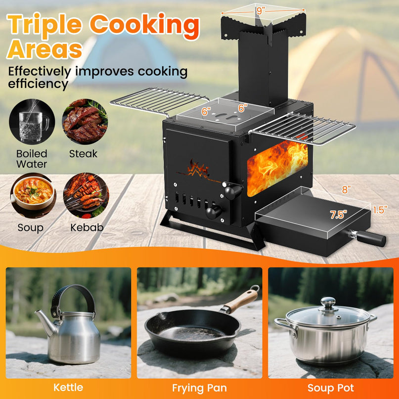 Giantex Hot Tent Stove with 3 Cooking Positions Anti-scalding Door Handle & 2 Grills