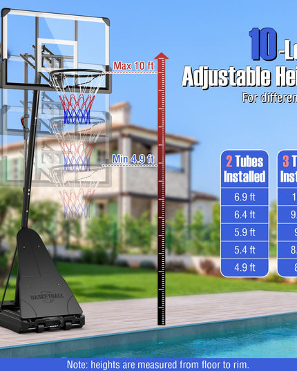 Giantex Portable Basketball Hoop Outdoor - 4.9-10 FT Height Adjustable Basketball Goal System
