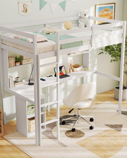 Giantex Twin Loft Bed with Desk and Hutch for Dorm Apartment