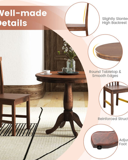 3-Piece Kitchen Table Set, Mid-Century Round Dining Table & Chairs Set for 2, Walnut