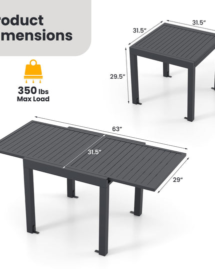 Giantex Expandable Patio Table, 31.5”-63” Extendable Aluminum Dining Table for 4-6 People
