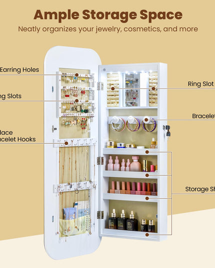 LED Jewelry Cabinet with Lockable Rounded 16.5'' Wide Full Length Mirror