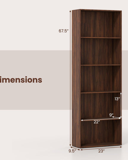 Giantex Tall Bookcase with 5 Open Compartments for Living Room