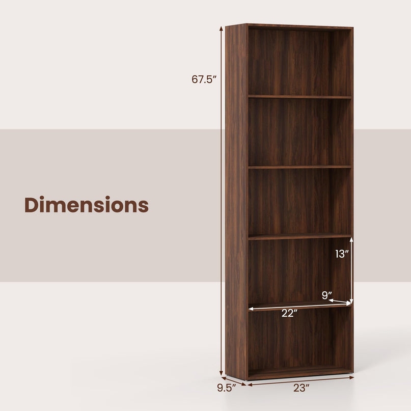 Giantex Tall Bookcase with 5 Open Compartments for Living Room