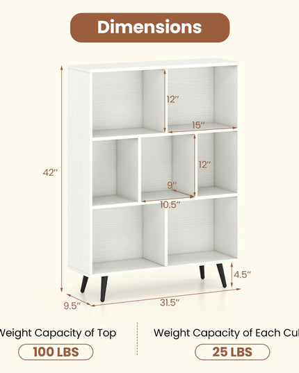 Giantex 7-Cube Bookcase 3-Tier Modern Bookshelf with 4 Metal Legs(31.5" x 9.5" x 42")